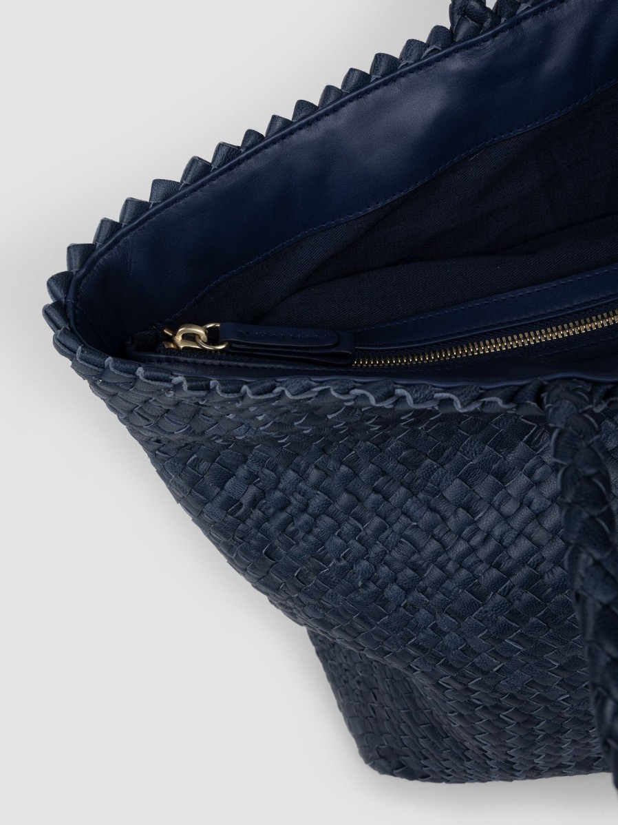 Women Allan K Bags | Habiba, Leather Hand Braided Shoulder Bag Dark Blue