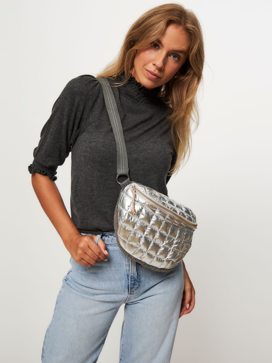 Women Bellerose Bags | Hosie, Woven Padded Crossbody Bag Silver Colour