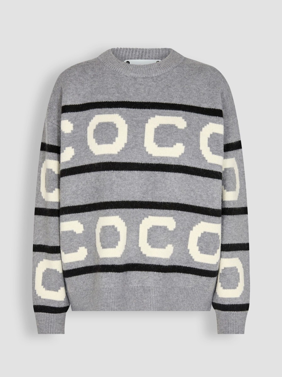 Women Co'Couture Sweaters And Cardigans | Row, Knitted Melange Logo Jumper Grey