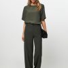 Women Closed Pants And Jumpsuits | Jurdy, Wool Mix Wide Leg Trousers Dark Green