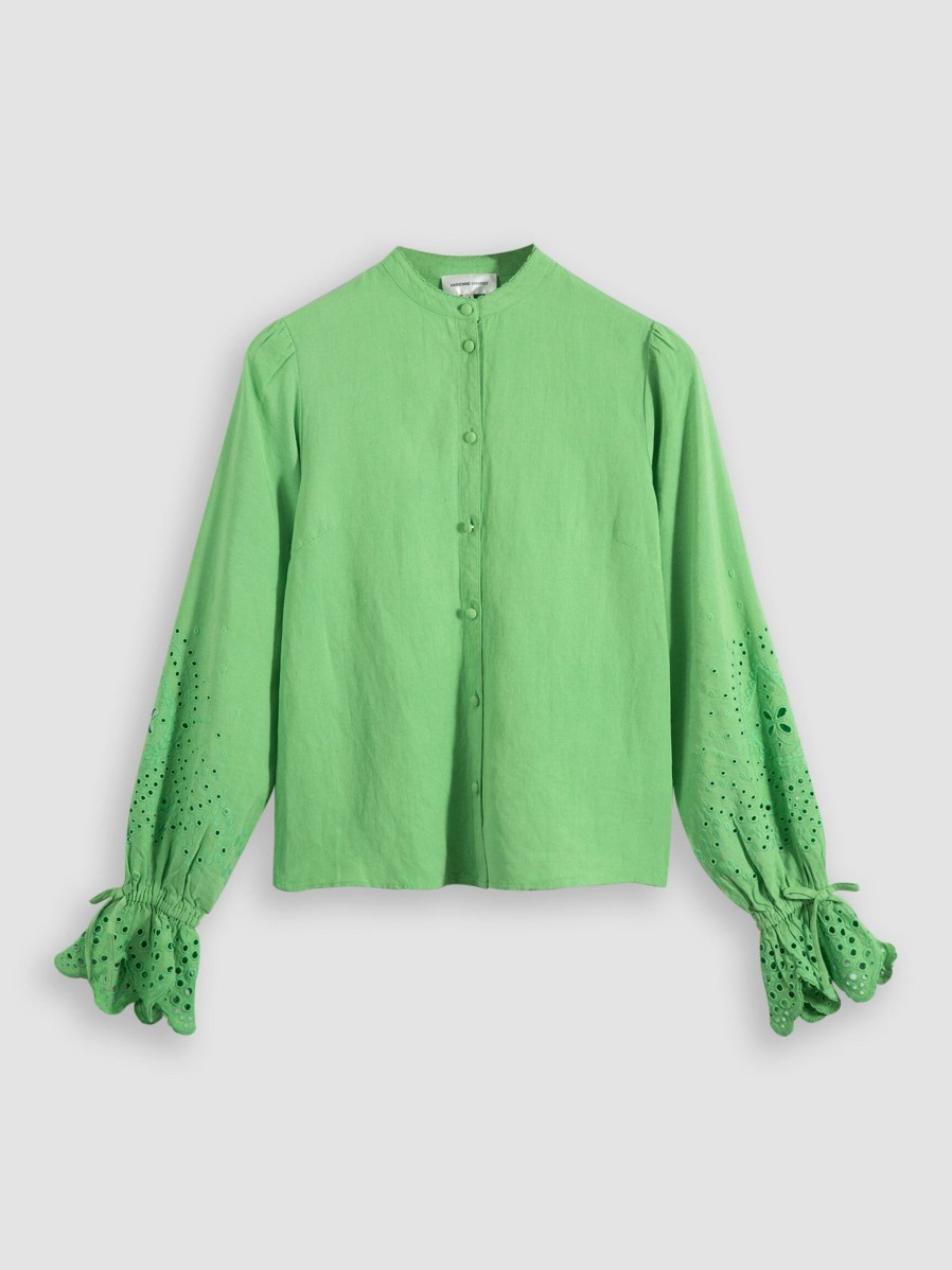 Women Fabienne Chapot Tops And Blouses | Clarissa, Viscose/Linen Mix Blouse Green