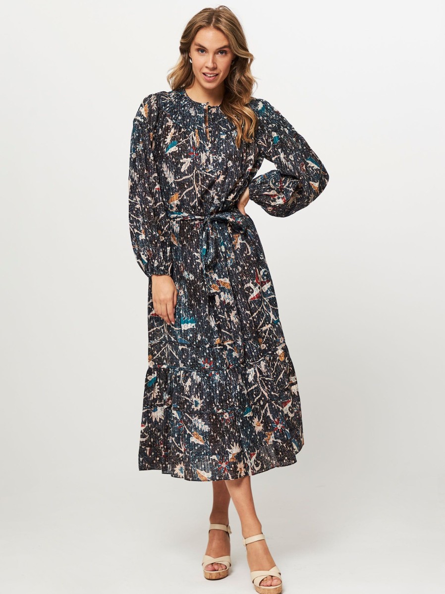 Women Ulla Johnson Dresses And Tunics | Iona, Cotton/Viscose Mix Maxi Dress With Print Dark Blue