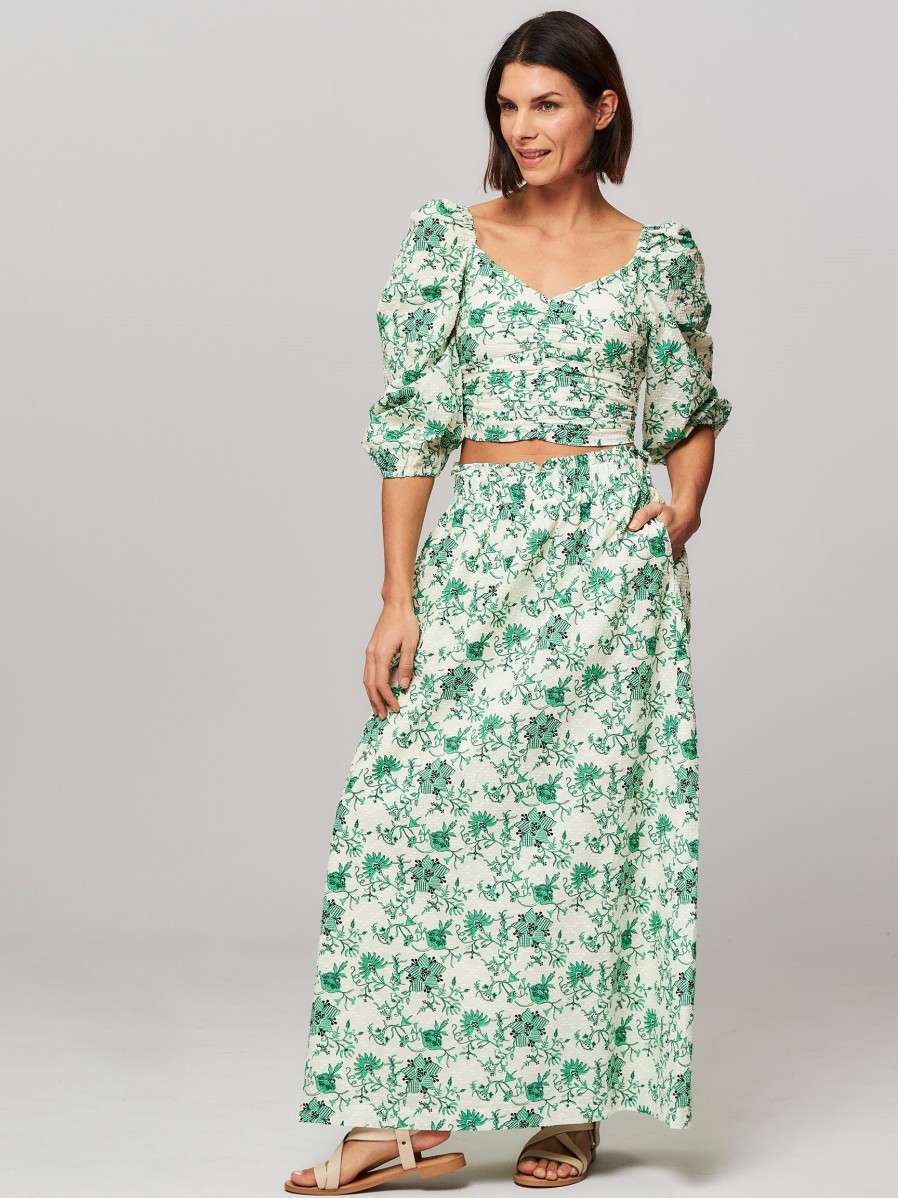 Women Hofmann Copenhagen Skirts | Clarinne, Cotton Skirt With Print And Structure Green