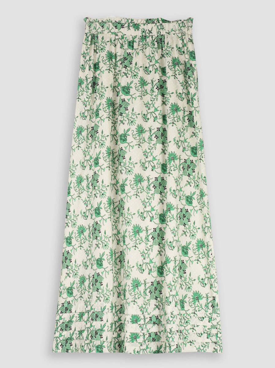 Women Hofmann Copenhagen Skirts | Clarinne, Cotton Skirt With Print And Structure Green