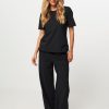 Women Studio Anneloes Pants And Jumpsuits | Lexie, Bonded Travel Jersey Wide Leg Trousers Black