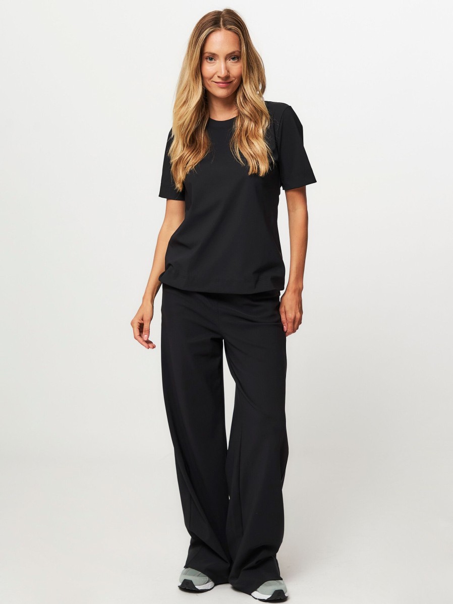 Women Studio Anneloes Pants And Jumpsuits | Lexie, Bonded Travel Jersey Wide Leg Trousers Black