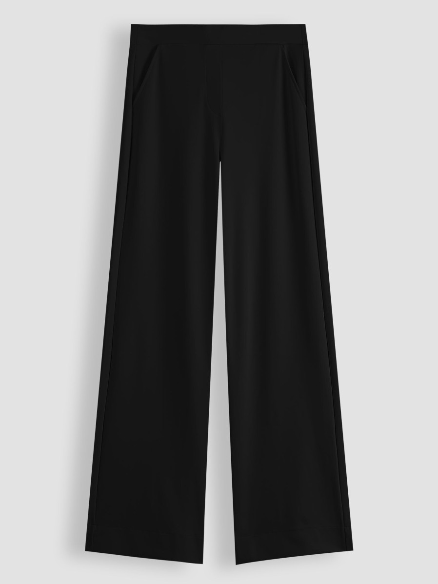 Women Studio Anneloes Pants And Jumpsuits | Lexie, Bonded Travel Jersey Wide Leg Trousers Black