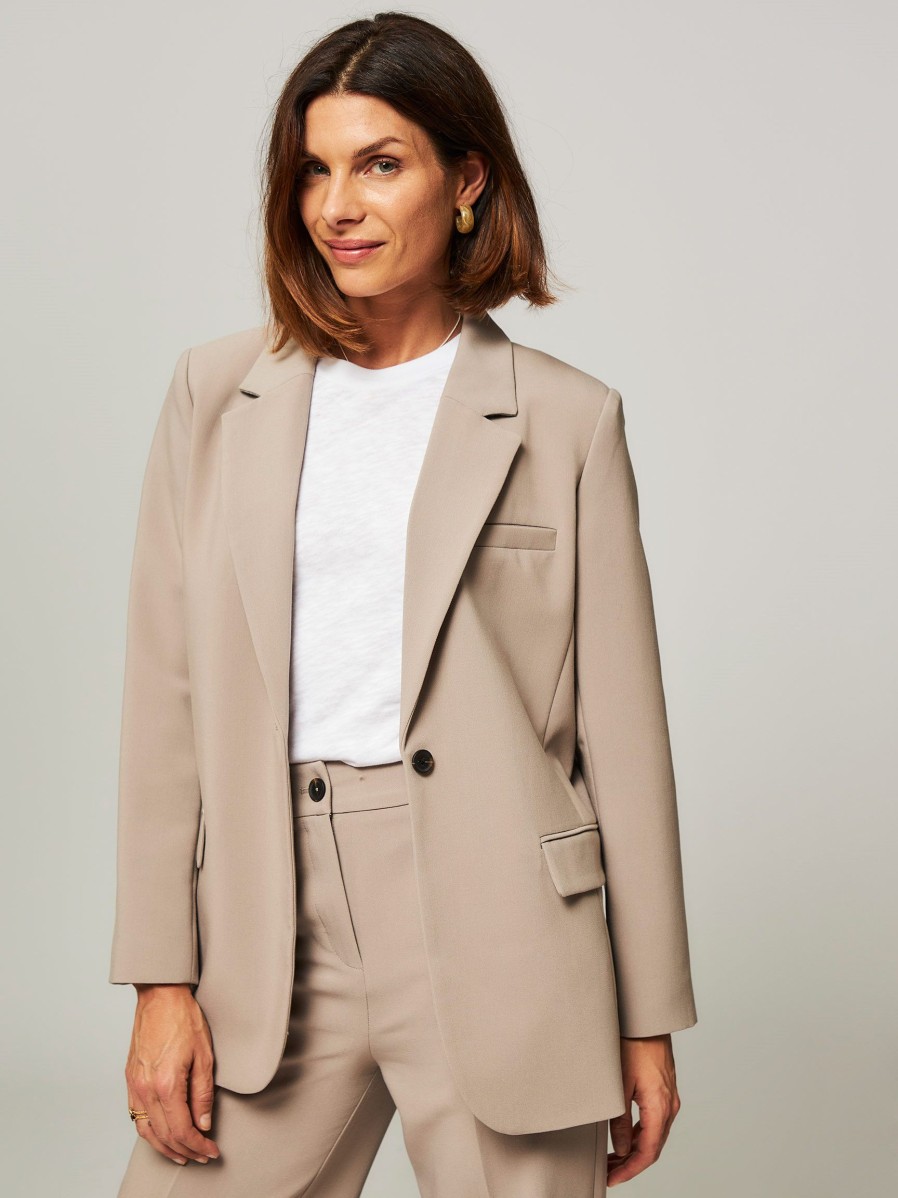 Women Modstrom Blazers And Jackets | Gale, Rayon Mix Long Fit Blazer Taupe