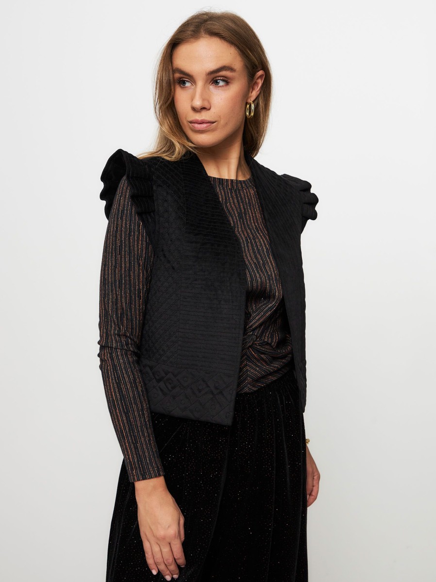 Women Sessun Blazers And Jackets | Halkali, Woven Velvet Gilet Black