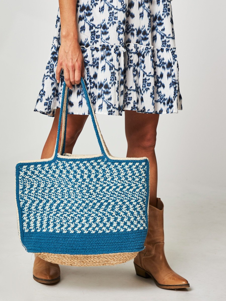 Women Samsoe Samsoe Bags | Moki, Cotton Braided Shopper With Pattern Blue