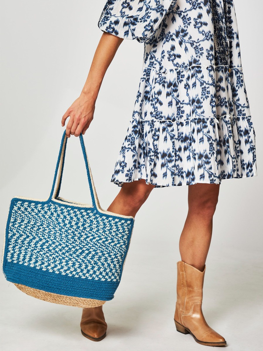 Women Samsoe Samsoe Bags | Moki, Cotton Braided Shopper With Pattern Blue