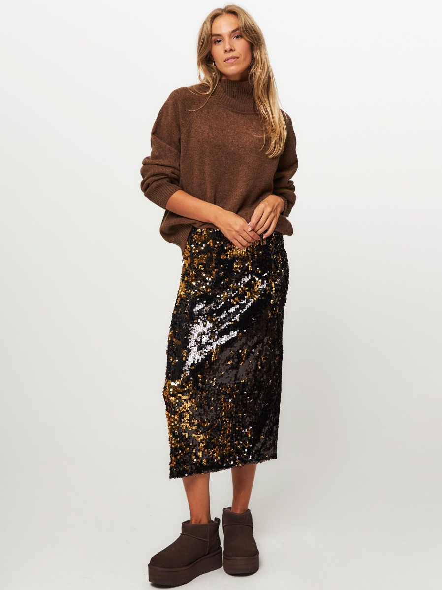 Women Zenggi Skirts | Rayon Mix Sequins Skirt Black