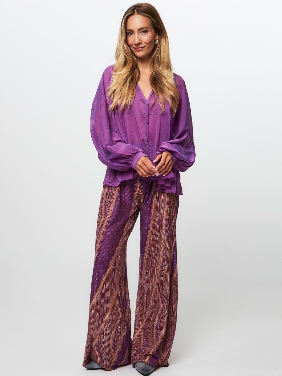 Women forte_forte Pants And Jumpsuits | Viscose Mix Wide Leg Trousers With Lurex Purple