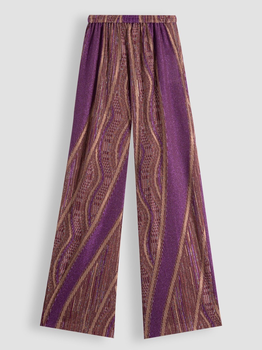 Women forte_forte Pants And Jumpsuits | Viscose Mix Wide Leg Trousers With Lurex Purple