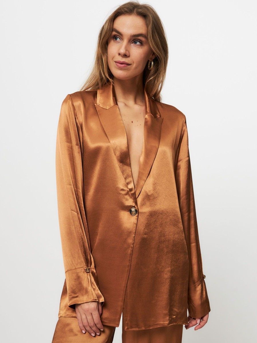 Women Alchemist Blazers And Jackets | Lily, Viscose Shiny Blazer Cognac