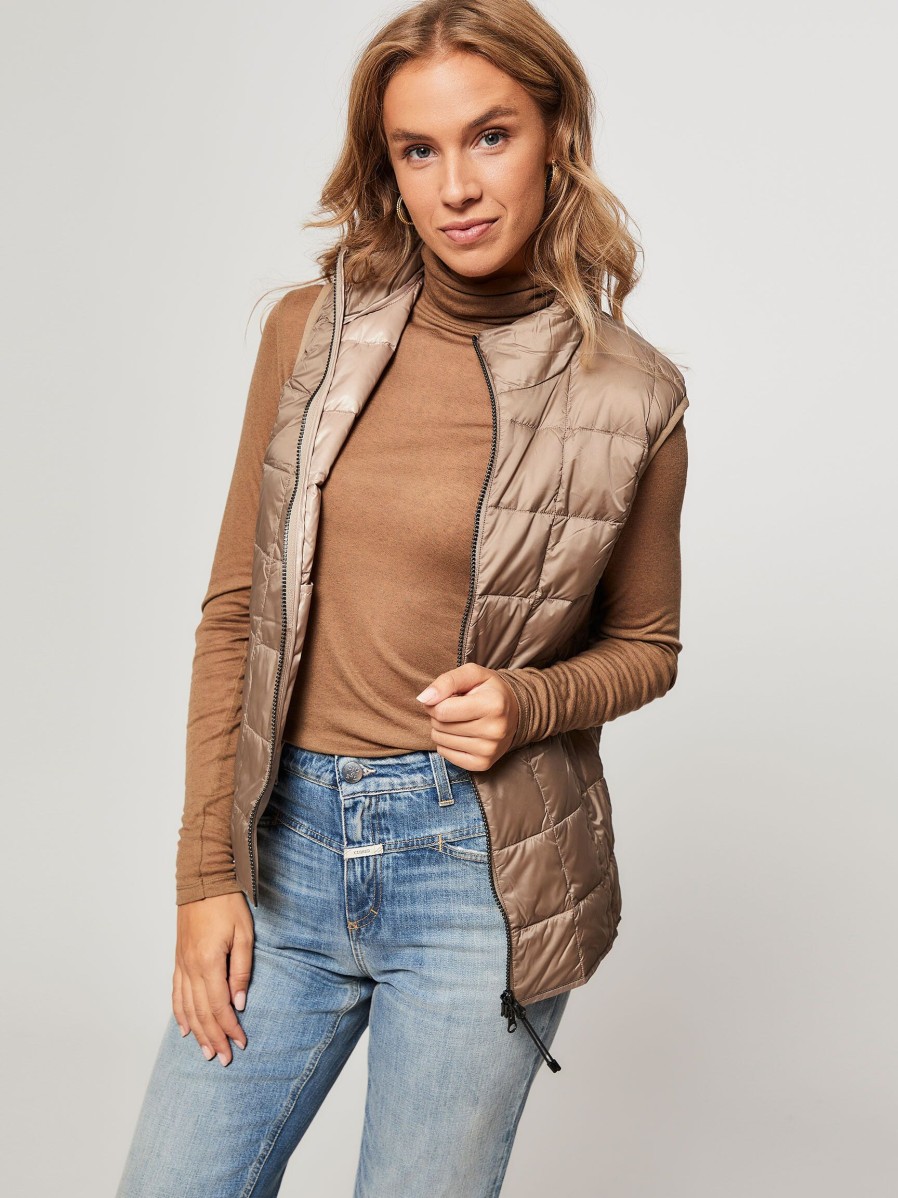 Women Taion Outerwear | Woven Padded Bodywarmer Khaki