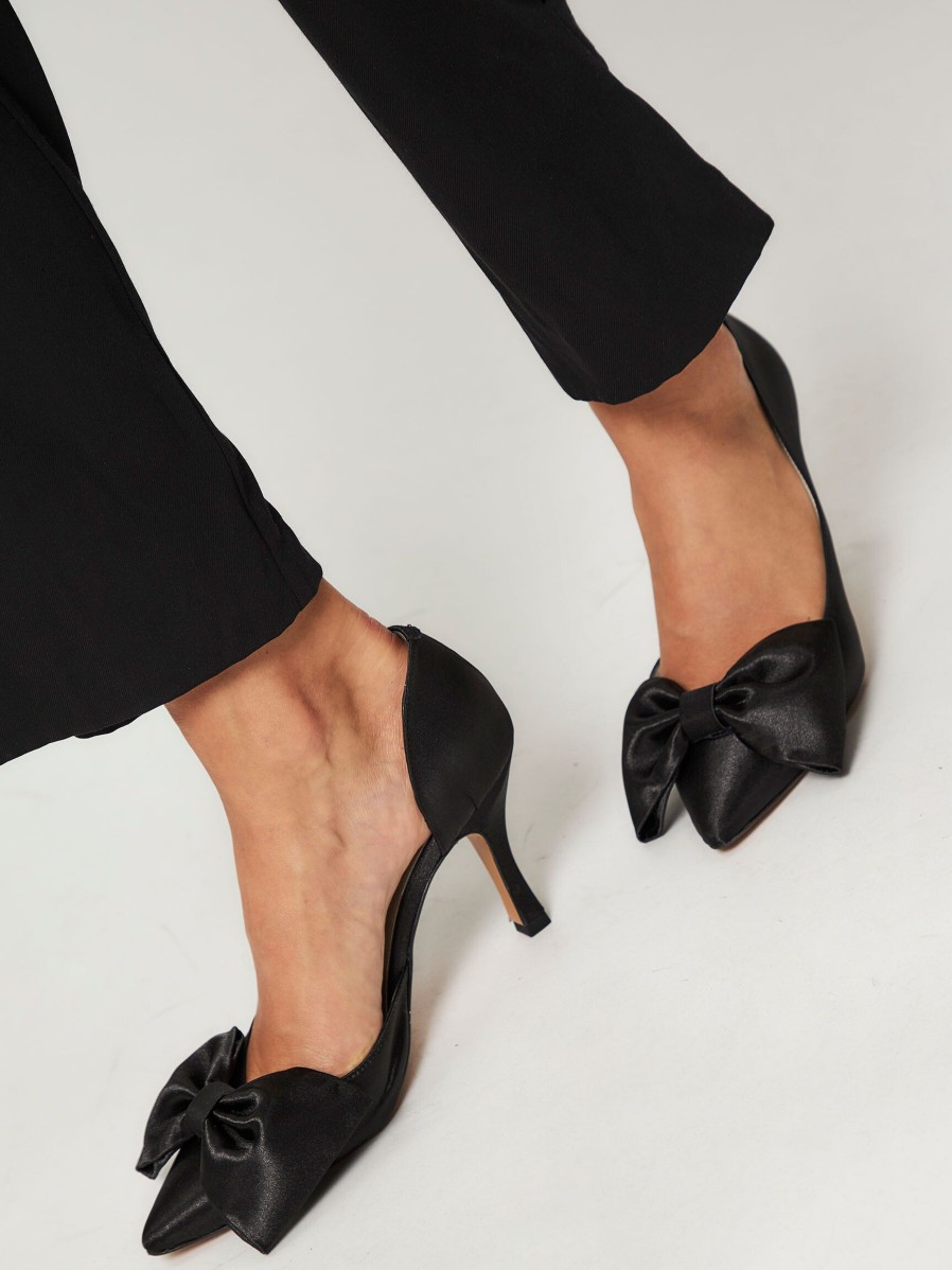 Women Silver Grace Pumps And Slingbacks | Houston, Leather Shiny Pumps With Bow Black