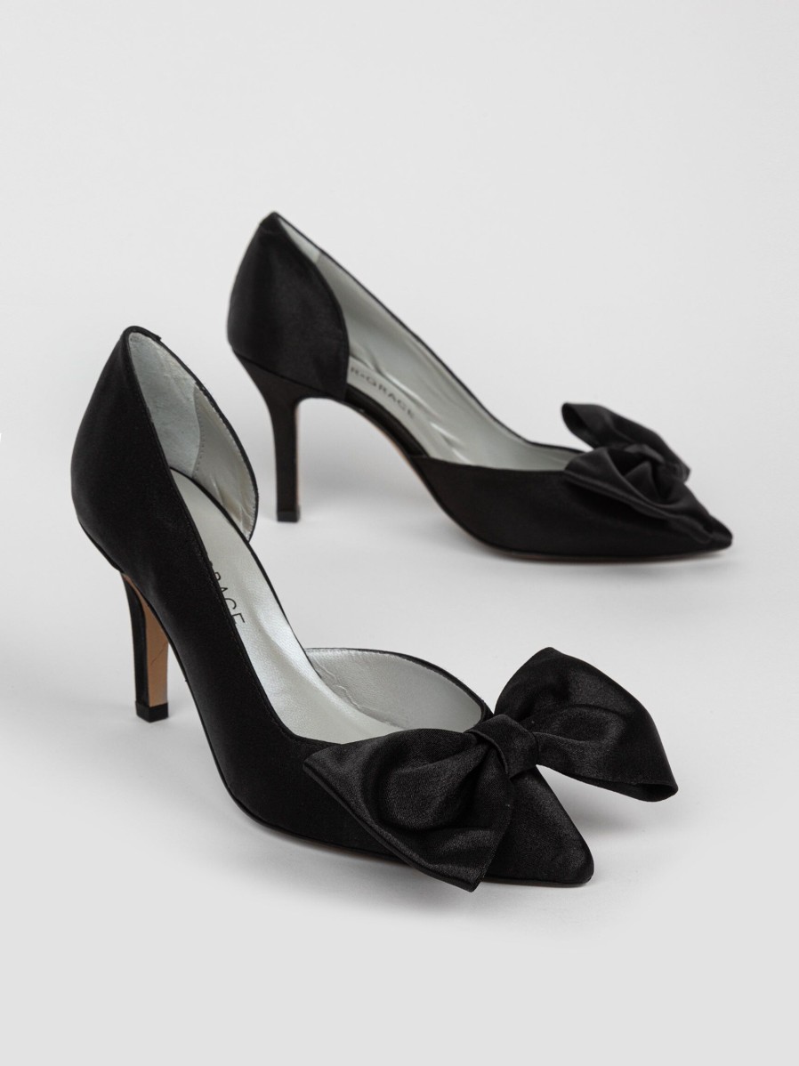 Women Silver Grace Pumps And Slingbacks | Houston, Leather Shiny Pumps With Bow Black