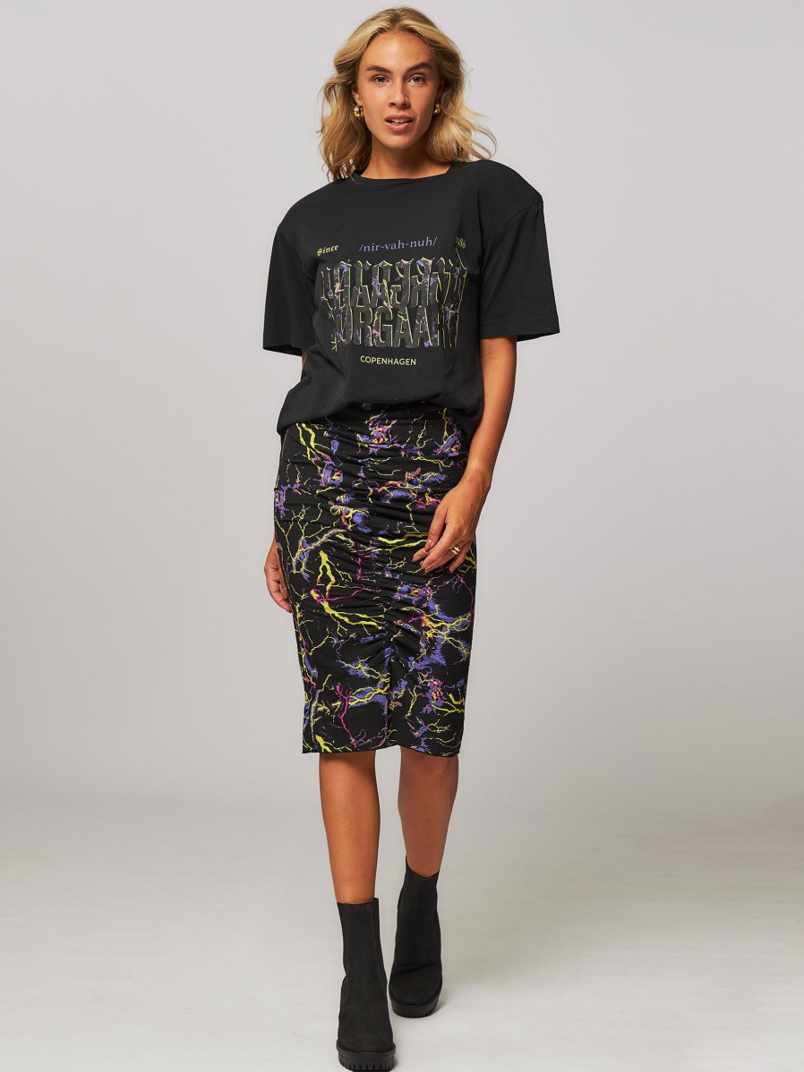 Women Mads Norgaard Skirts | Simma, Woven Pleated Pencil Skirt With Print Black