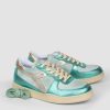 Women Diadora Sneakers | Mi Basket, Leather Metallic Sneakers Aqua Blue