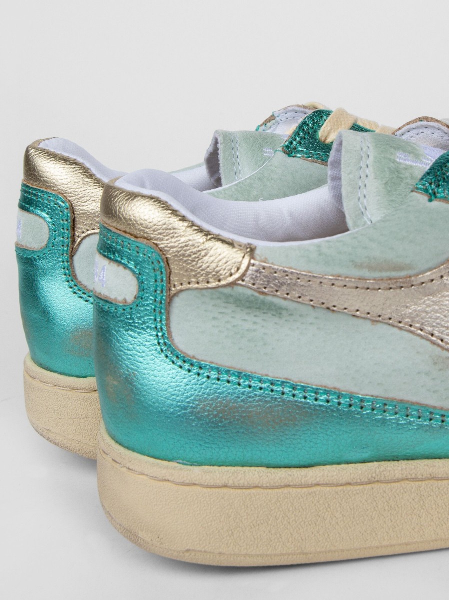 Women Diadora Sneakers | Mi Basket, Leather Metallic Sneakers Aqua Blue