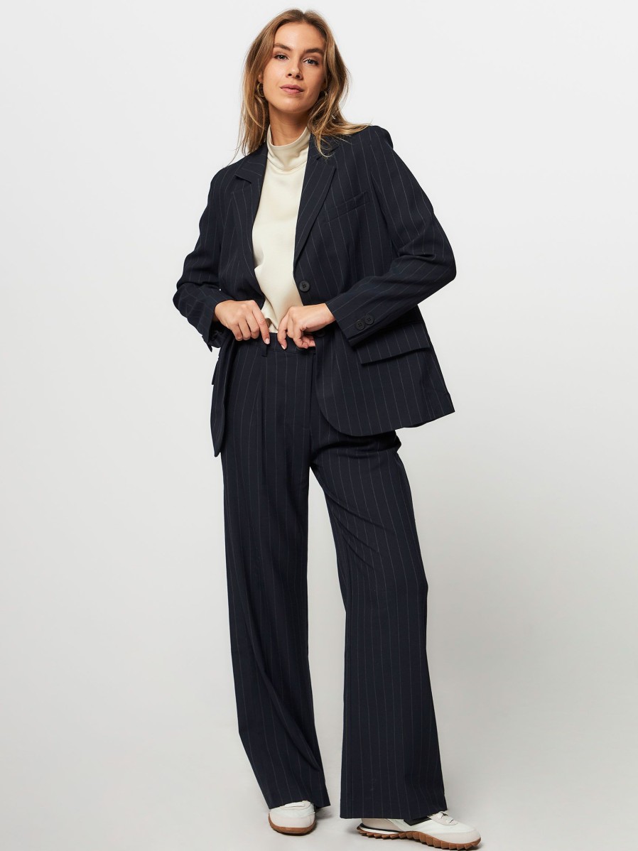 Women Lollys Laundry Blazers And Jackets | Ryan, Viscose Mix Blazer With Pinstripe Dark Blue