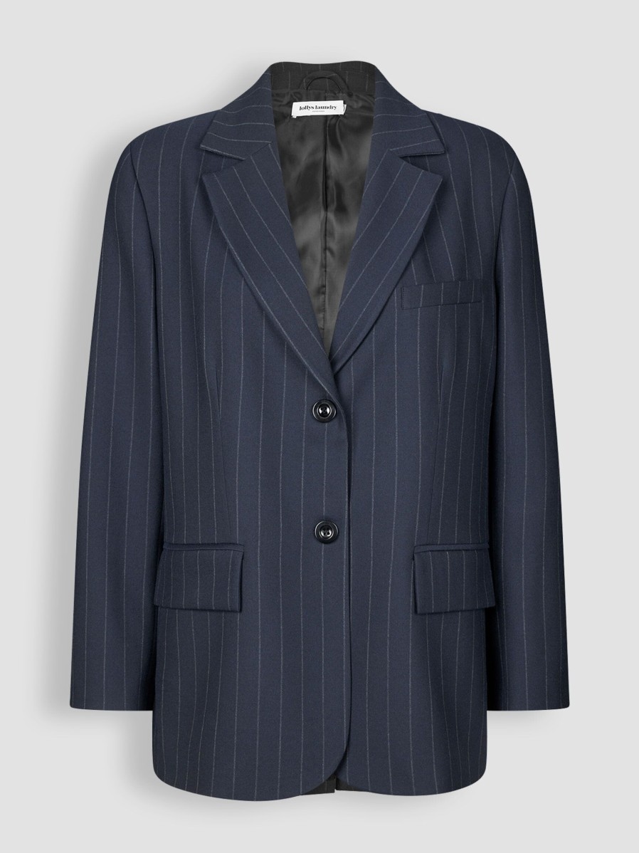 Women Lollys Laundry Blazers And Jackets | Ryan, Viscose Mix Blazer With Pinstripe Dark Blue