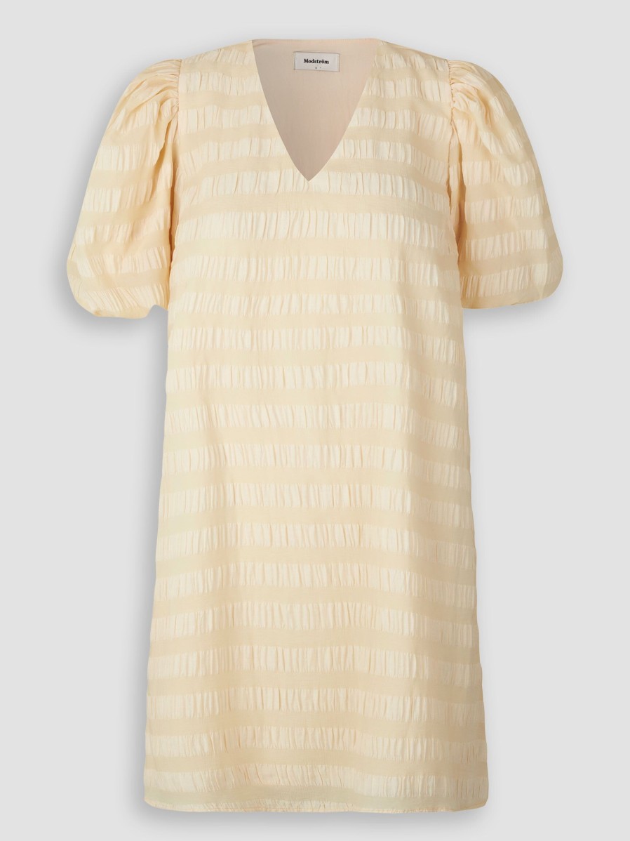 Women Modstrom Dresses And Tunics | Dino, Rayon Mix Dress With Striped Pattern Light Yellow