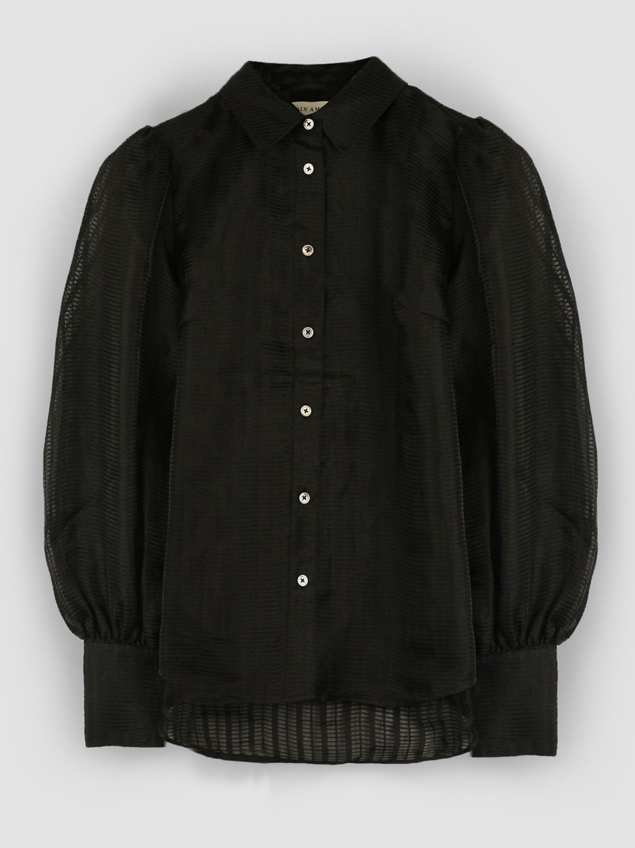 Women Six Ames Tops And Blouses | Elise, Woven Blouse With Striped Pattern Black