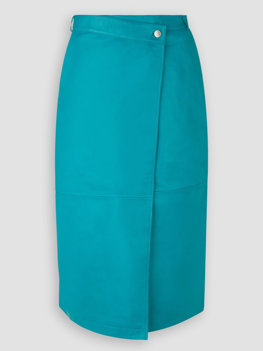 Women Samsoe Samsoe Skirts | Monica, Leather Wrap Over Skirt Turquoise