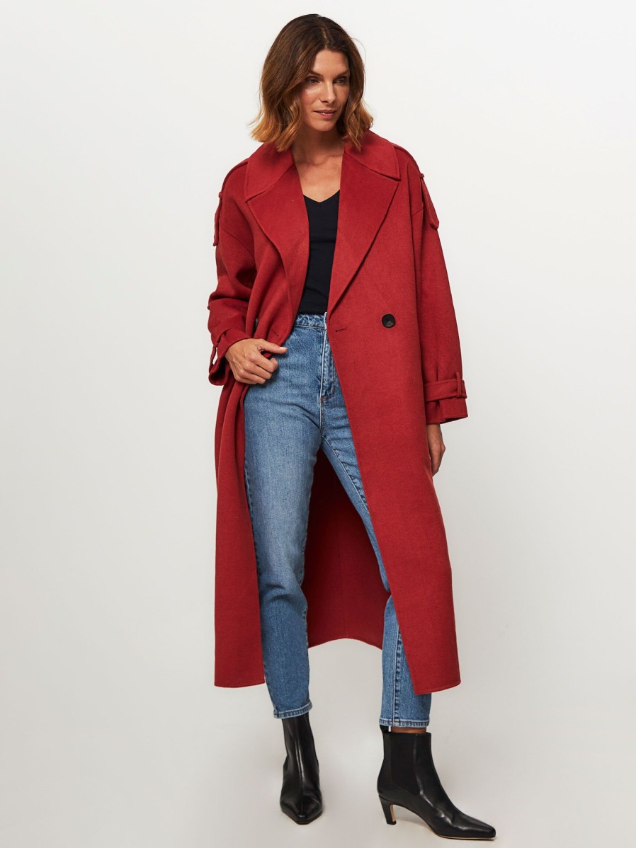 Women Yaya Outerwear | Wool Mix Coat Red