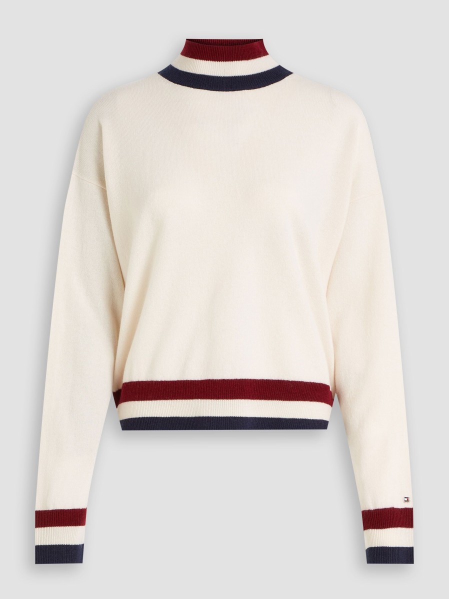 Women Tommy Hilfiger Sweaters And Cardigans | Wool/Cashmere Mix Jumper With Pattern Ecru