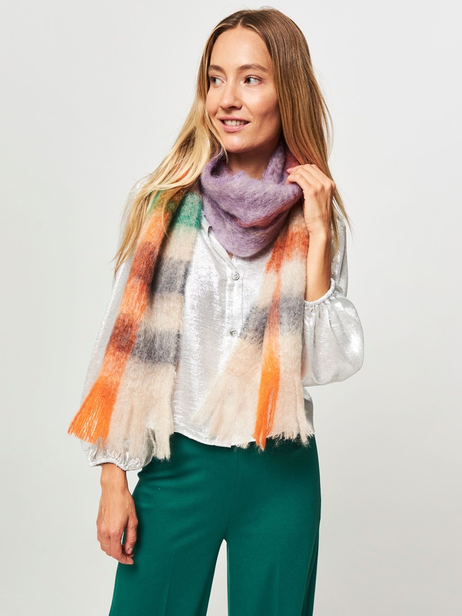 Women Bellerose Scarves | Mylmo, Mohair Mix Scarf With Checkered Pattern Purple