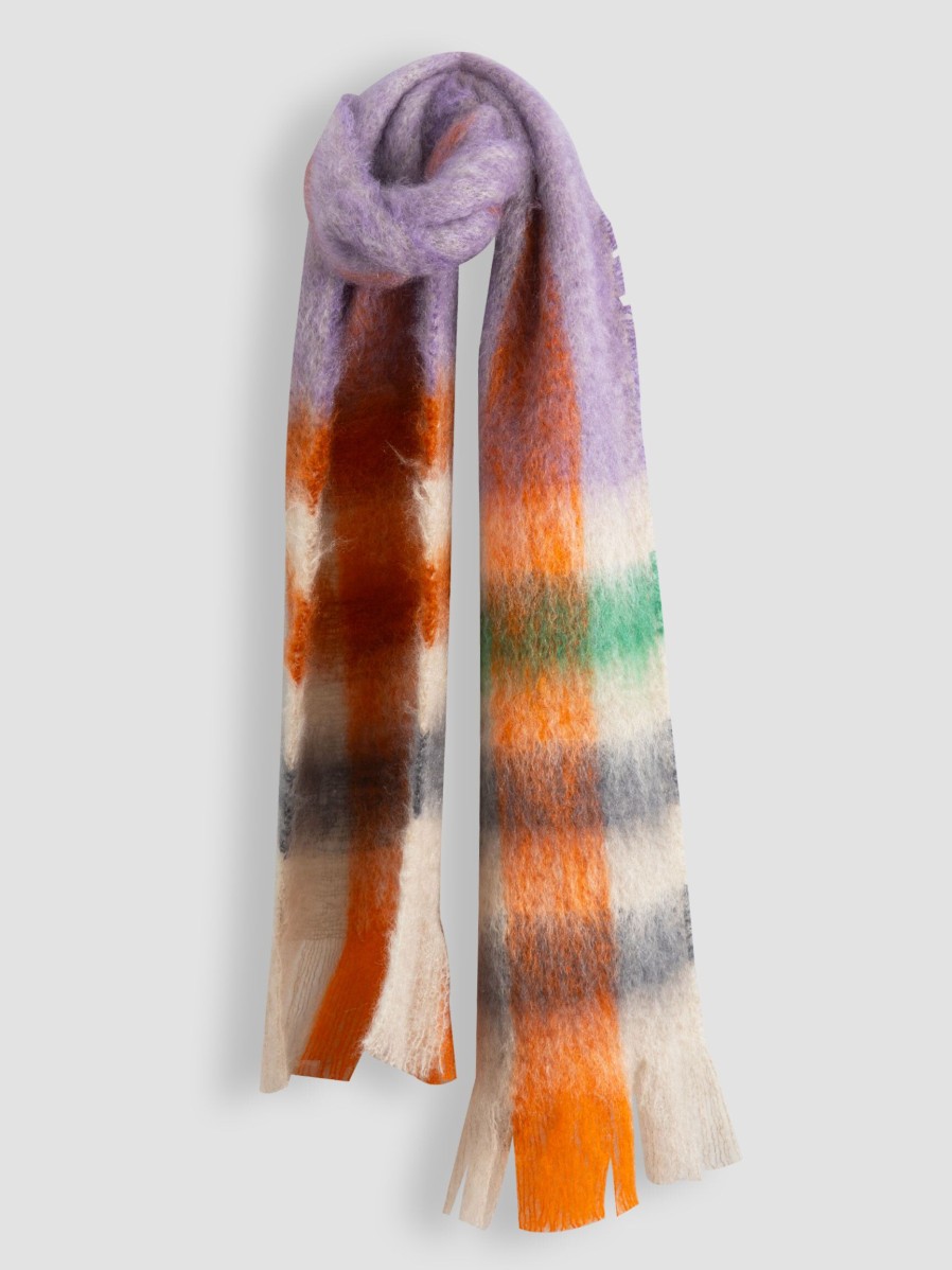 Women Bellerose Scarves | Mylmo, Mohair Mix Scarf With Checkered Pattern Purple