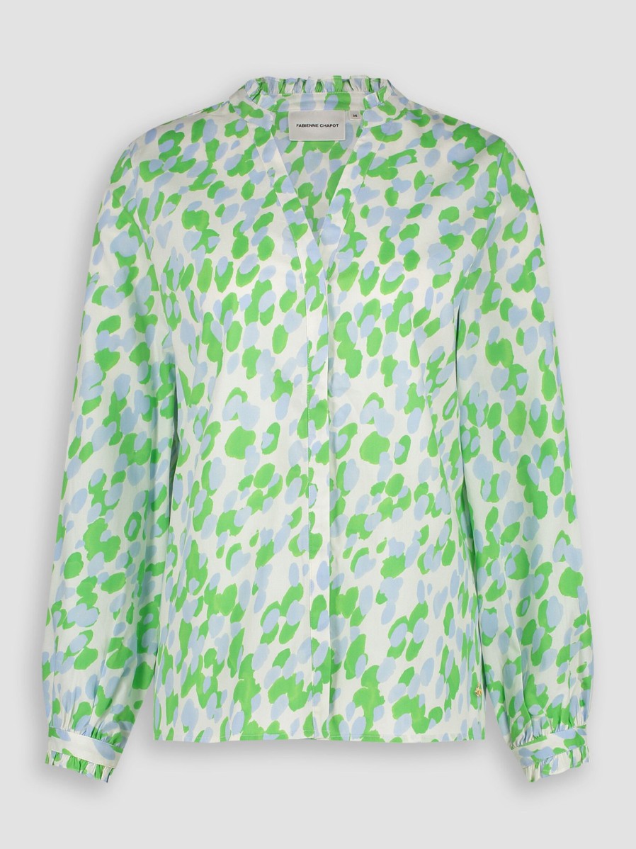 Women Fabienne Chapot Tops And Blouses | Frida, Cotton Mix Blouse With Print Green