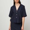 Women Won Hundred Tops And Blouses | Julie, Cotton Mix Blouse With Structure Dark Blue