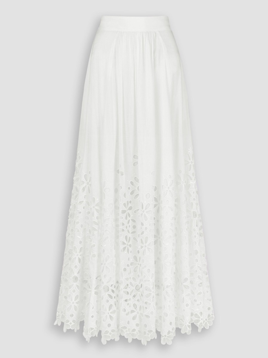 Women Magali Pascal Skirts | Colombe, Cotton A-Line Skirt With Embroidery Off White