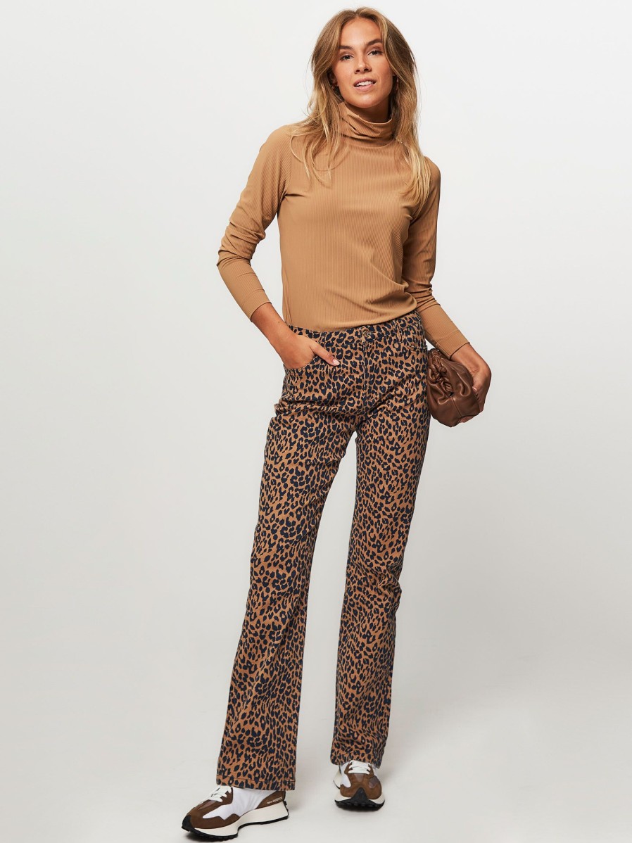 Women Studio Anneloes Jeans | Elvira, High Waist Flared Fit Jeans With Print Brown