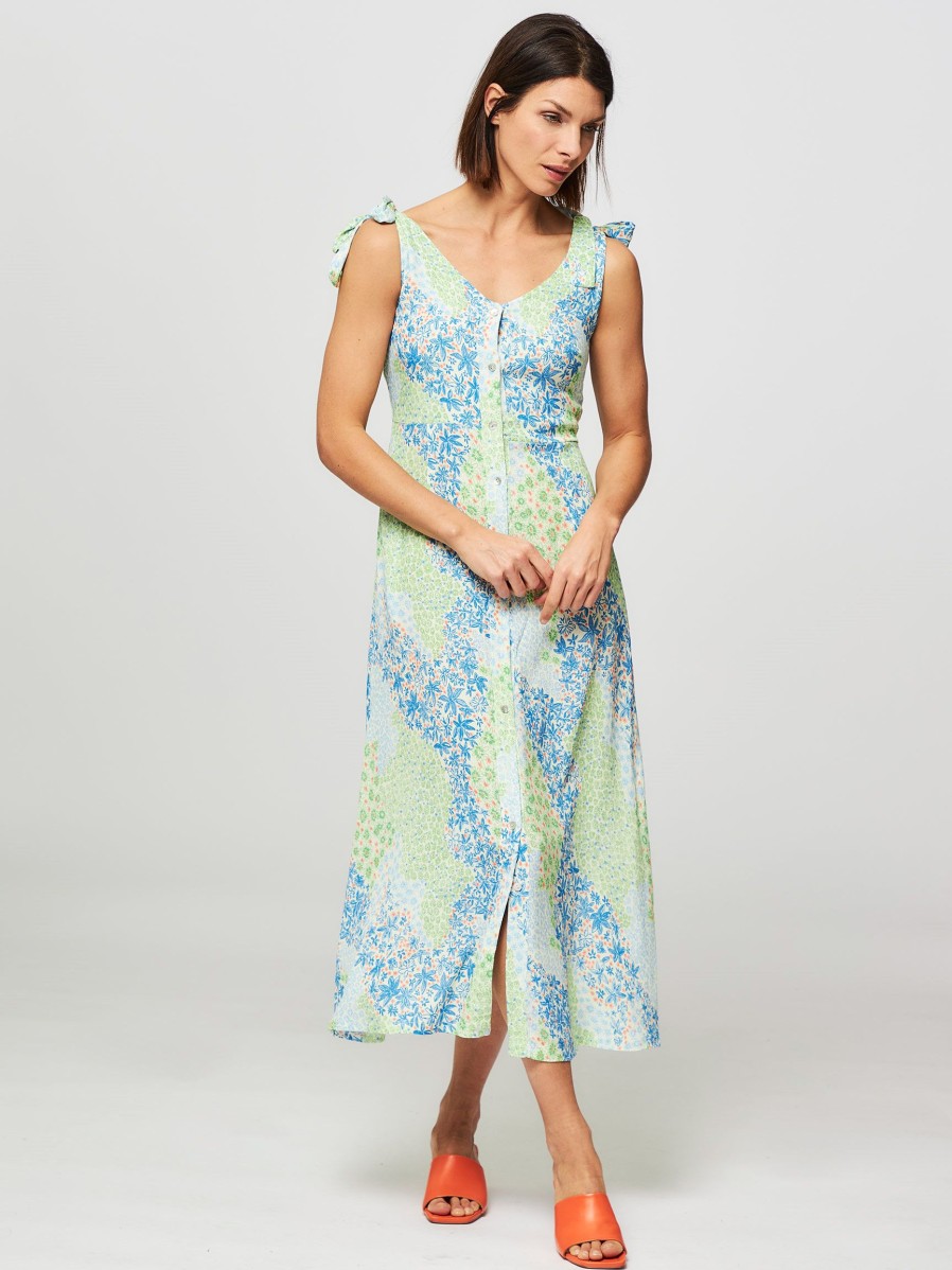 Women Frnch Dresses And Tunics | Adnise, Viscose Dress With Print Green