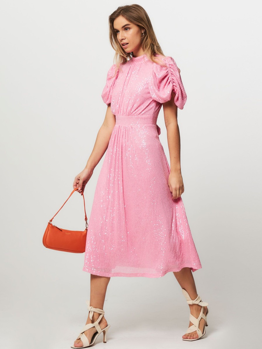 Women Rotate Birger Christensen Dresses And Tunics | Noon, Woven Dress With Sequins Pink