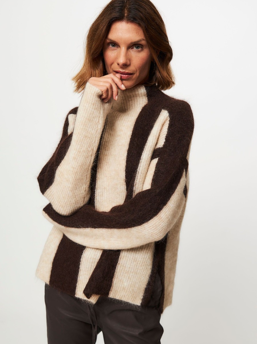 Women Second Female Sweaters And Cardigans | Hertha, Mohair Mix Turtleneck With Pattern Brown