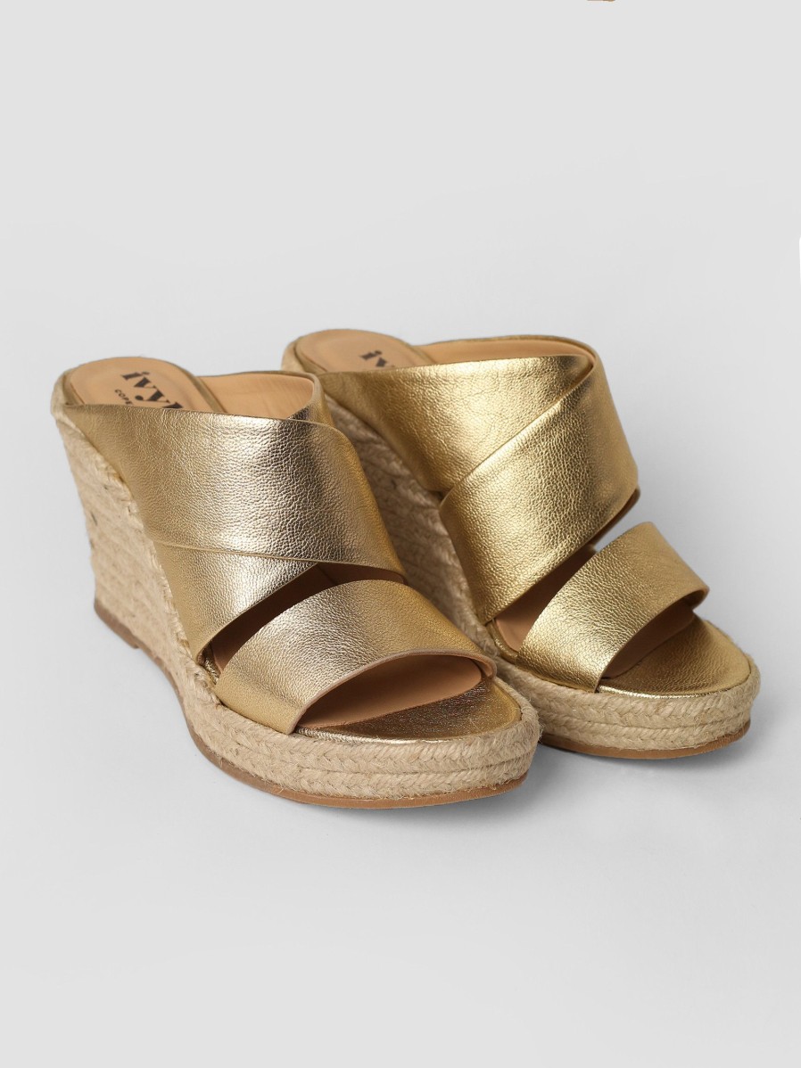 Women Ivylee Copenhagen Sandals | Bella, Leather Metallic Wedges Gold Colour