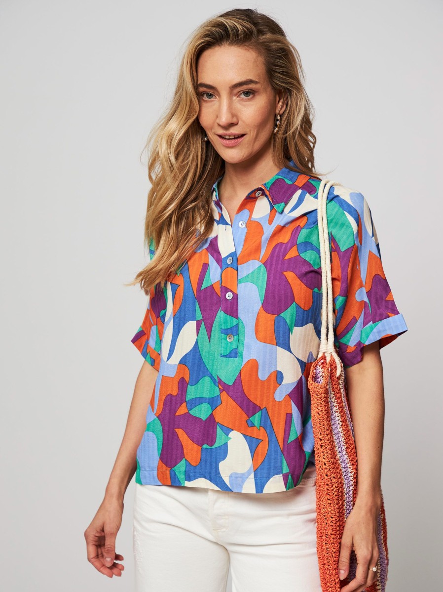 Women Frnch Tops And Blouses | Cheryn, Viscose Top With Print Blue