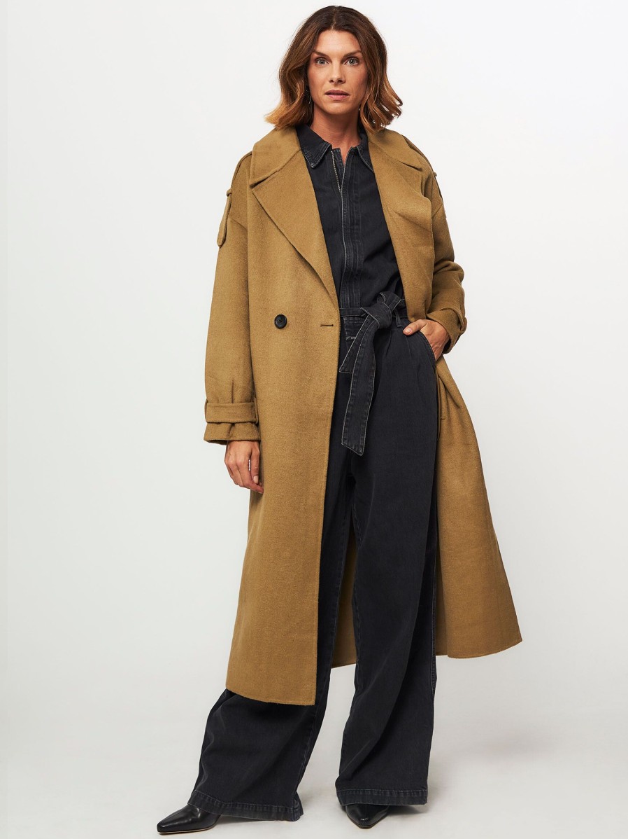 Women Yaya Outerwear | Wool Mix Coat Olive Green