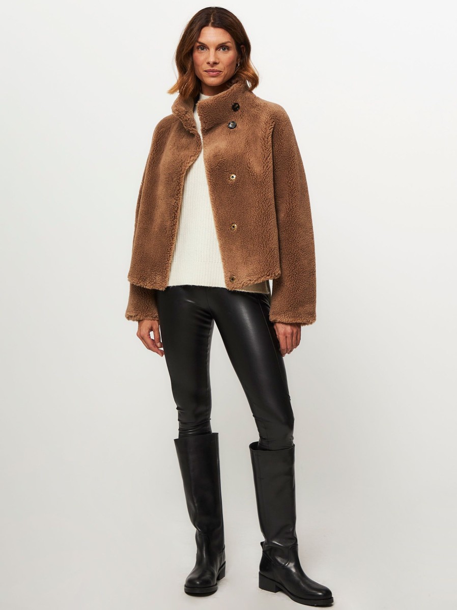 Women Studio AR Outerwear | Mallow, Wool Mix Teddy Reversible Jacket Camel