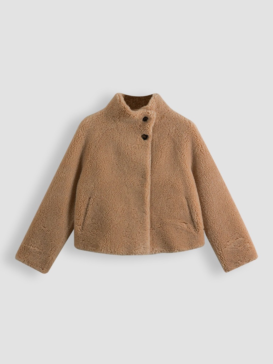 Women Studio AR Outerwear | Mallow, Wool Mix Teddy Reversible Jacket Camel