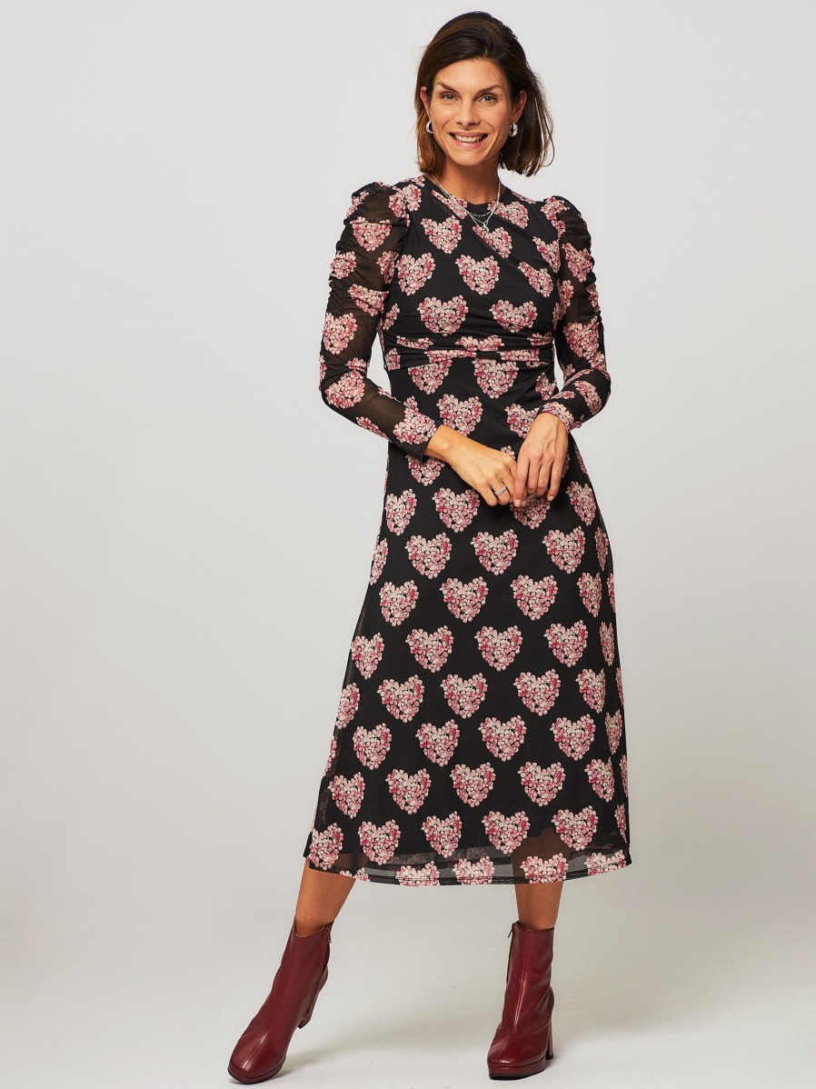 Women Fabienne Chapot Dresses And Tunics | Bella, Mesh Dress With Print Black