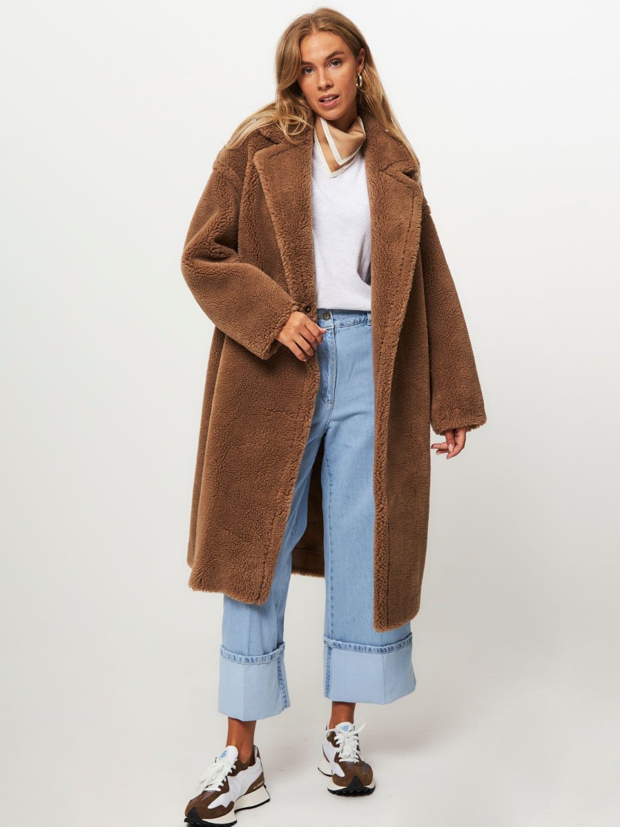 Women Alter Ego Outerwear | Monica, Wool Mix Reversible Teddy Coat Camel