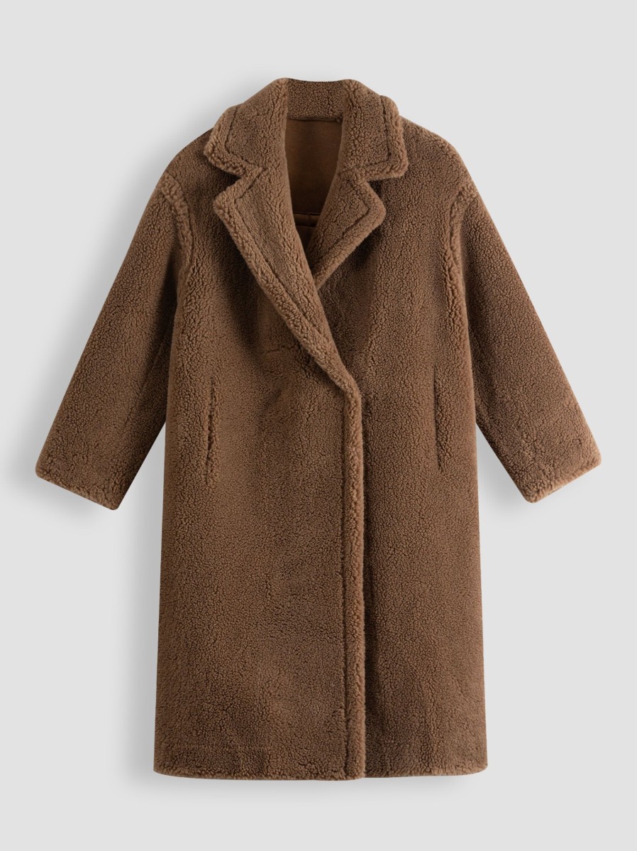 Women Alter Ego Outerwear | Monica, Wool Mix Reversible Teddy Coat Camel