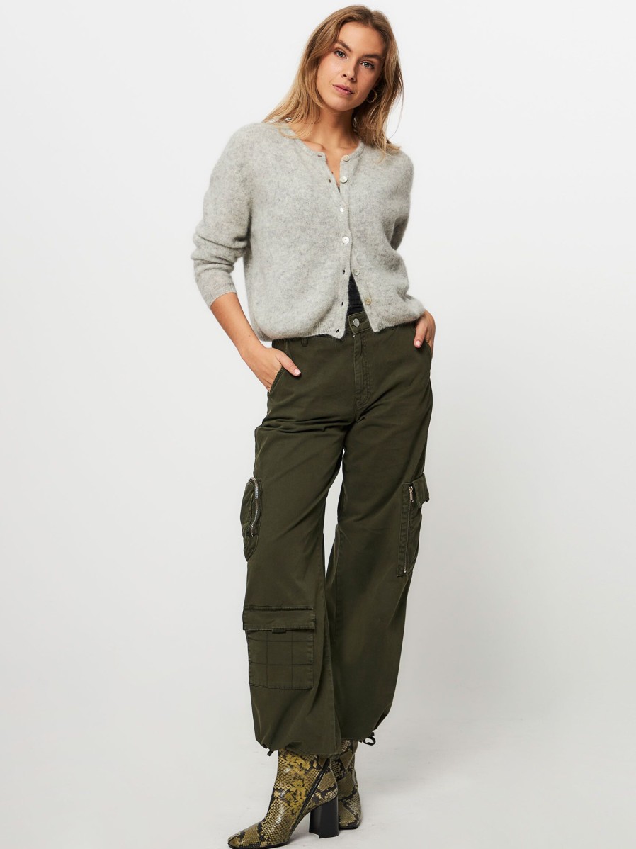 Women Gestuz Pants And Jumpsuits | Chinea, High Waist Loose Fit Cargo Pants Dark Green